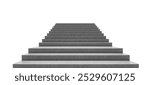 A set of gray concrete stairs ascending upwards, viewed from below. Minimalistic design on a white background, symbolizing progress. 3D Rendering