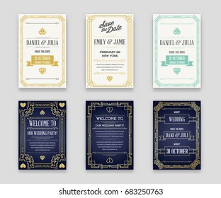 Set of Great Quality Style Invitation in Art Deco or Nouveau Epoch 1920's Gangster Era Collection Raster - Powered by Shutterstock