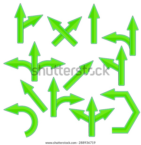 Set of Green\
Arrows Isolated on White\
Background
