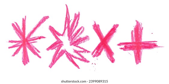 Set grunge hand draw star, scribble red wax pastel, crayon isolated on white, clipping path - Powered by Shutterstock