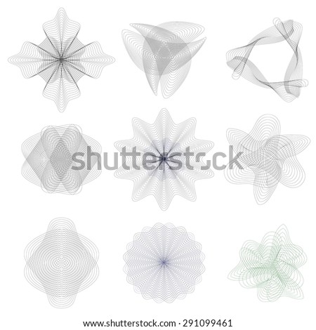 Set of Guilloche decorative elements Isolated on White Background