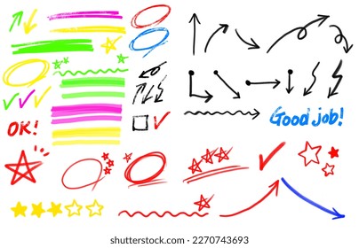 set of hand drawn arrows and highlighter underline	