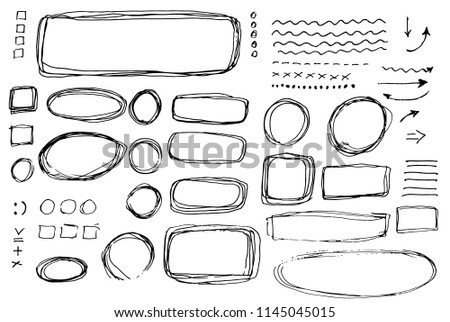 Set of hand drawn elements. Oval, round, rectangular and square frames and labels. 