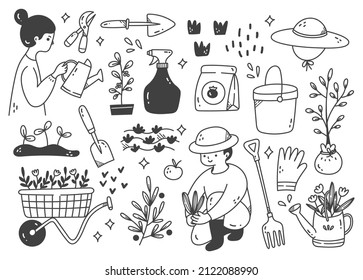 Set Of Hand Drawn Gardening Doodle Clip Art