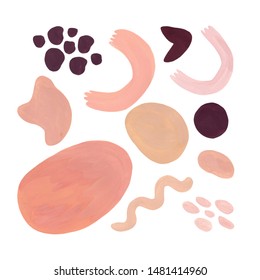 Set Of Hand Drawn Gouache Elements. Geometric Shapes, Beige And Pink Paint