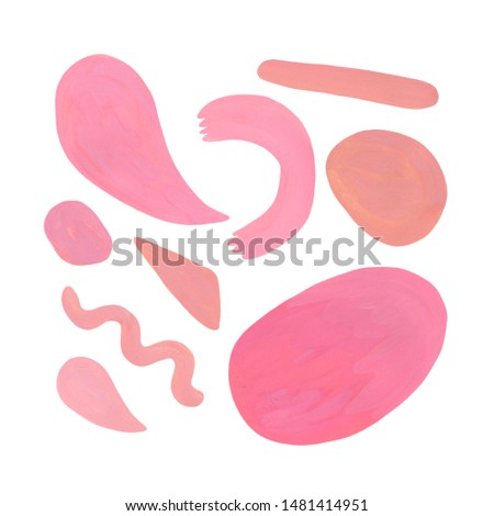 Set of hand drawn gouache elements. Geometric shapes, beige and pink paint