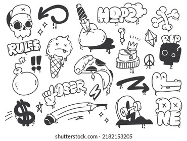 Set Hand Drawn Graffiti Doodle Illustration Stock Illustration ...