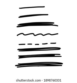 set hand drawn paint object lines isolated doodle pencil  stripes on white background for business 