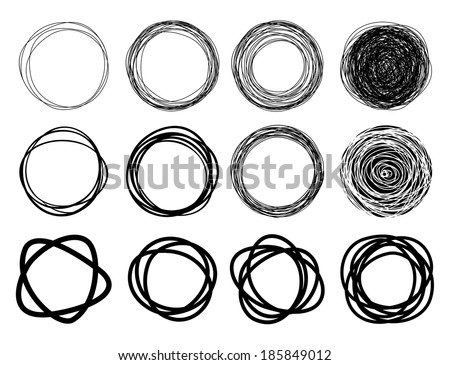 Set of Hand Drawn Scribble Circles, raster design elements 