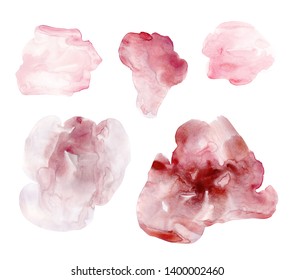 Set of hand drawn watercolor stains and blots. Marsala, vinous and pink colors. Juicy and bright colors. It can be used for wrap, wallpaper, website, pattern, decor, print., ilustrație de stoc