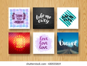 set hand lettering poster set. Templates thank you, love, take me away, Life is better at the beach, travel. Trendy handwritten illustration creative graphic poster for your design - Powered by Shutterstock