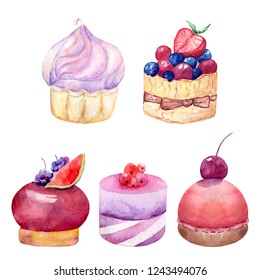 Tasty Cake Fruits Watercolor Background Illustration Stock Illustration ...