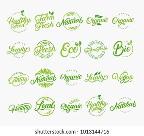 ベジタリアン 自然 有機 農業の新鮮な 手書きの文字のロゴのセット 健康に良い成長物のラベル 紋章 食料市場 有機物 健康的な生活 農家 向けのコレクション のイラスト素材 Shutterstock
