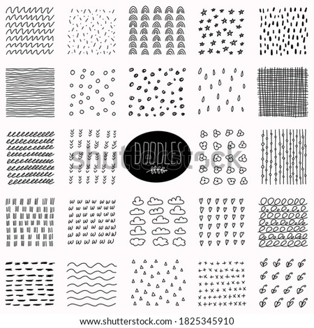 Set of handmade graphics for posters in memphis style, doodles