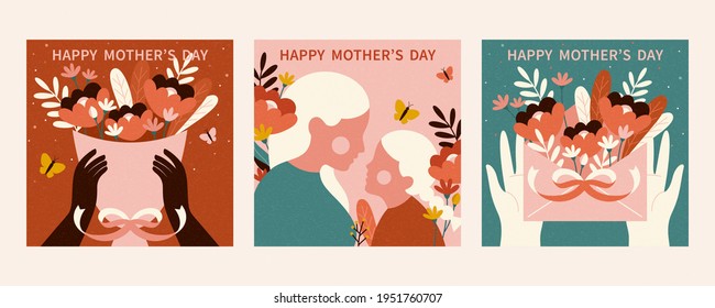 Set of Happy Mother's Day card template. Layout designed in retro minimal style. Background also suitable for birthday or women's day. - Powered by Shutterstock