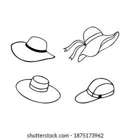 Set Hats Hand Drawing Outline Stock Illustration 1875173962