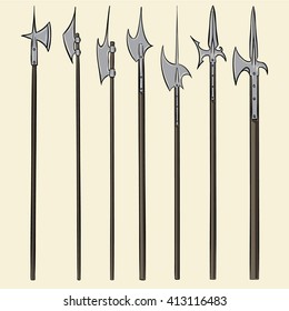 Set Historical Halberd Silhouettes Illustration Slashing Stock Vector ...