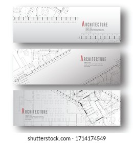 Set of horizontal banners with architectural and Blueprint background. - Powered by Shutterstock