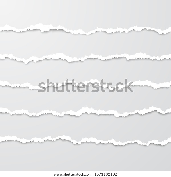 Set of horizontal seamless torn paper\
stripes with shadow. Paper texture with damaged edge. Tear paper\
borders.\
illustration