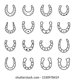 Set Of Horseshoe Vector Icon Isolated On White Background. Horse Shoe Silhouette As International Good Luck Symbol. Fortune And Success Sign Collection