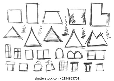 Set Icon Design Elements Small Simple House Hatching Graphite Pencil Isolated On White 