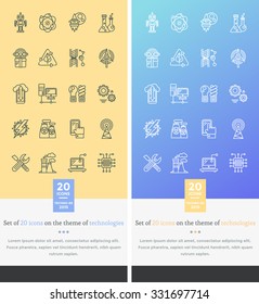 Set Icons Of Modern Technology. Communication Internet Science Ecology Nuclear And Information Data Transfer Renewable Alternative Energy, Futuristic Computer. Set Of Thin, Lines Icons. Raster Version