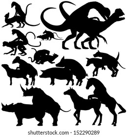 Set Of Illustrated Silhouettes Of Various Animals Mating