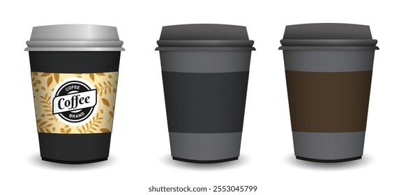 Set Illustration of Blank Disposable Coffee Cups Mock up with Lids   - Powered by Shutterstock