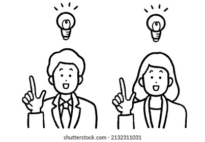 Set Of Illustration Of Business Person Who Spark, Line Art.