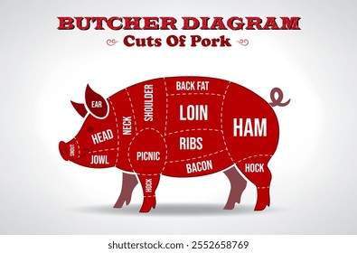 Set illustration of Butcher Diagram of Pork Cuts  - Powered by Shutterstock