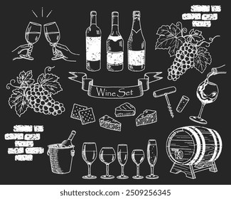 Set of illustration of wine, chalk art style - Powered by Shutterstock