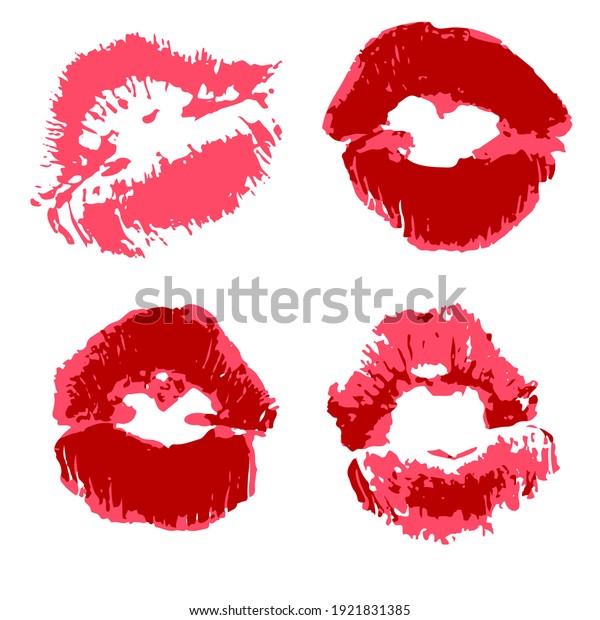 set of illustrations. Lips,
kisses, lipstick. Collection of romantic elements for graphic
design