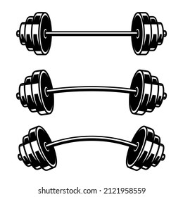 Set of Illustrations of Weightlifting barbell. Design element for logo, label, sign, emblem, poster.