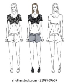 Set Illutration Anorexia Nervosa Thin Girl Very Thin Child With Anorexia Bulimia
Eating Disorder Sick Daughter Family Grief, Unhappy Upset Standing Thin Woman Line Art Drawing For Animation Design