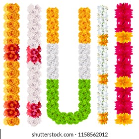 Set Indian Flower Garland Mala. Isolated On White Illustration