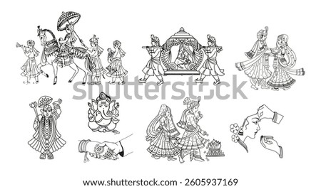 Set of Indian Wedding Rituals Elements Clipart uses for Invitation Card, Banner, Album and Social Post, Prints with Isolated Background