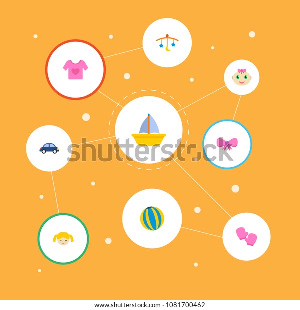 Set\
of infant icons flat style symbols with toy car, ball, baby shirt\
and other icons for your web mobile app logo\
design.