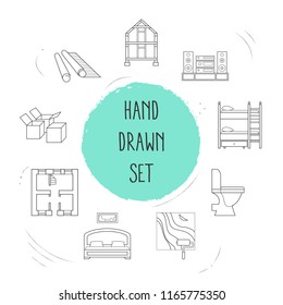 Set Interior Design Icons Line Style Stock Illustration 1165775350