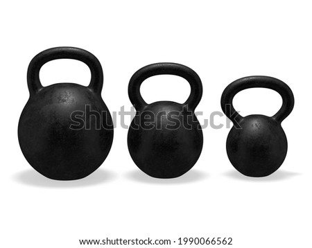 Set of iron kettlebells 3d rendering
