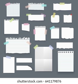 Set of isolated realistic empty paper poster mockup, notes, sticky, colorful banners and pieces of paper with ripped edges on grey background.   - Shutterstock ID 641179876