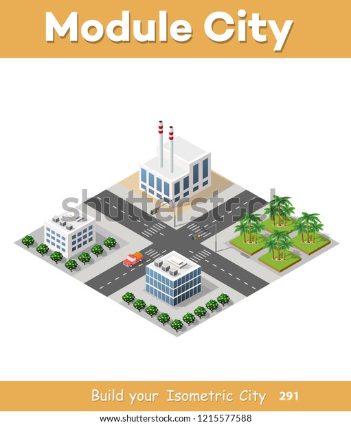 Set of isometric factories\
and plants street road traffic cars. Infrastructure urban\
economy.
