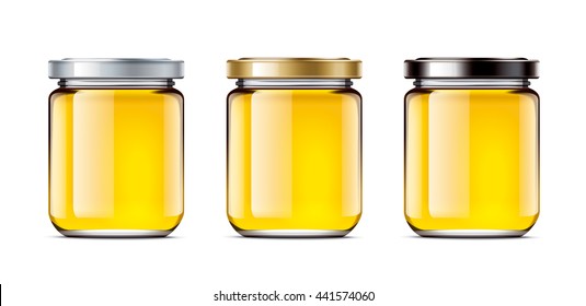 Set jars of honey. 3d rendering illustration