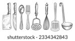 Set of kitchen tools. Cooking concept. Sketch vintage illustration for restaurant or diner menu