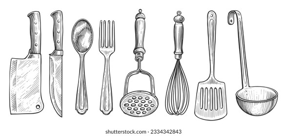 Set of kitchen tools. Cooking concept. Sketch vintage illustration for restaurant or diner menu - Powered by Shutterstock