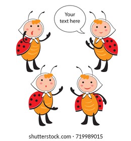 Set of ladybug characters in random poses