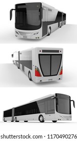Set large city bus with an additional elongated part for large passenger capacity during rush hour or transportation of people in densely populated areas. Model template for placing your images and