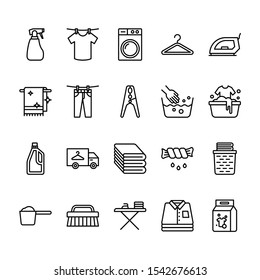 Set of Laundry outline icon Style