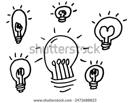 Set of Light blub icon element hand drawn blak line doodle cartoon