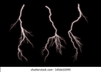 Set of  Lightning and thunder bolt  isolated  on black background, 
The concept of the intensity of weather, rainstorm.