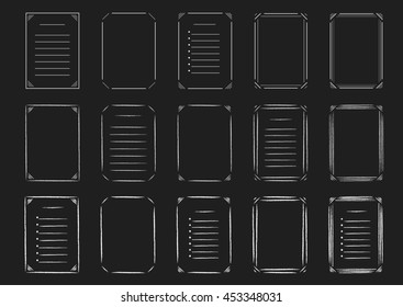 Set of line and hand drawn frames and lists on the chalkboard, raster version